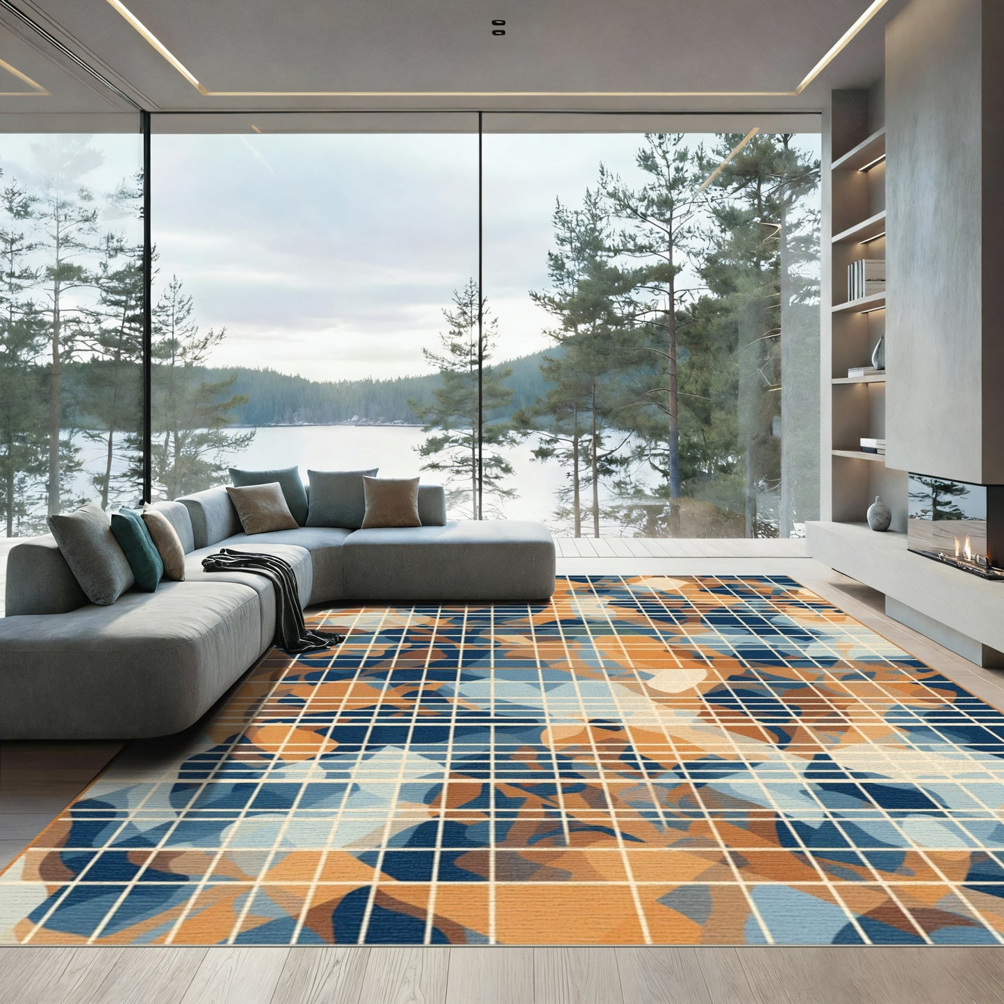 Woven Abstract Camouflage Grid Rug