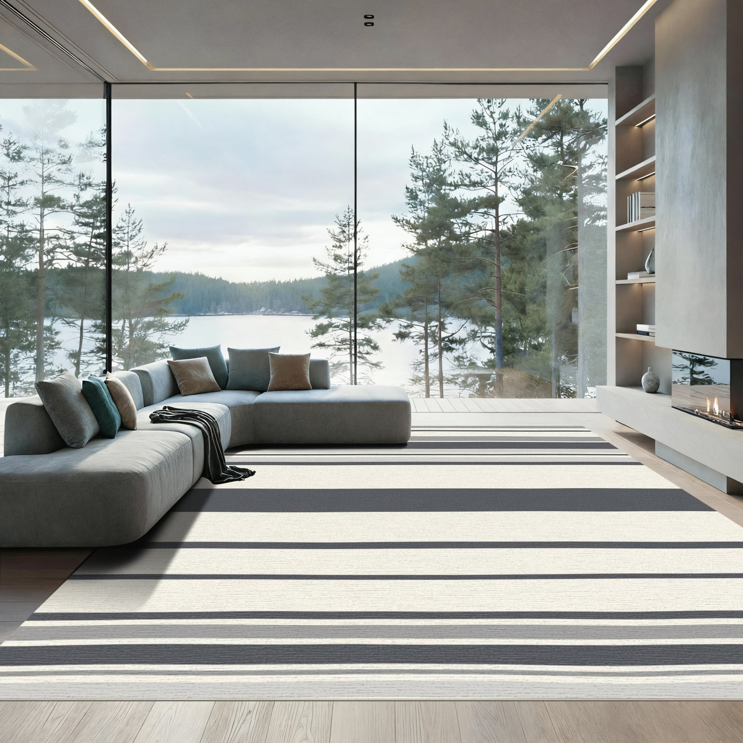 Modern Graphite Gray Stripe Rug