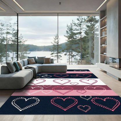 Pink White Heart Dots Stripe Rug