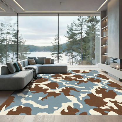 Brown Tan Light Blue Camouflage Rug