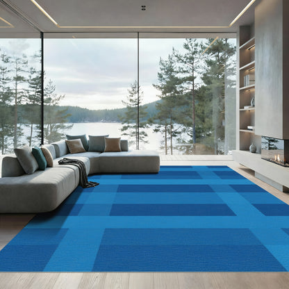 Deep Blue Plaid Stripes Rug