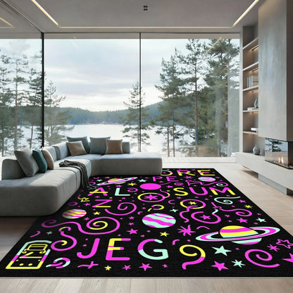 Cosmic Retro Alphabet Planet Swirl Rug