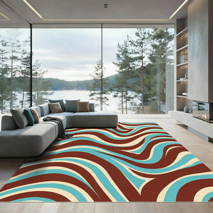 Retro Brown Teal Cream Swirl Rug