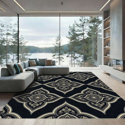Dark Gray Floral Arabesque Rug