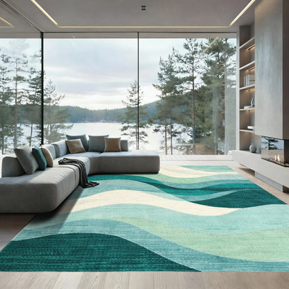 Teal Layered Waves Rug