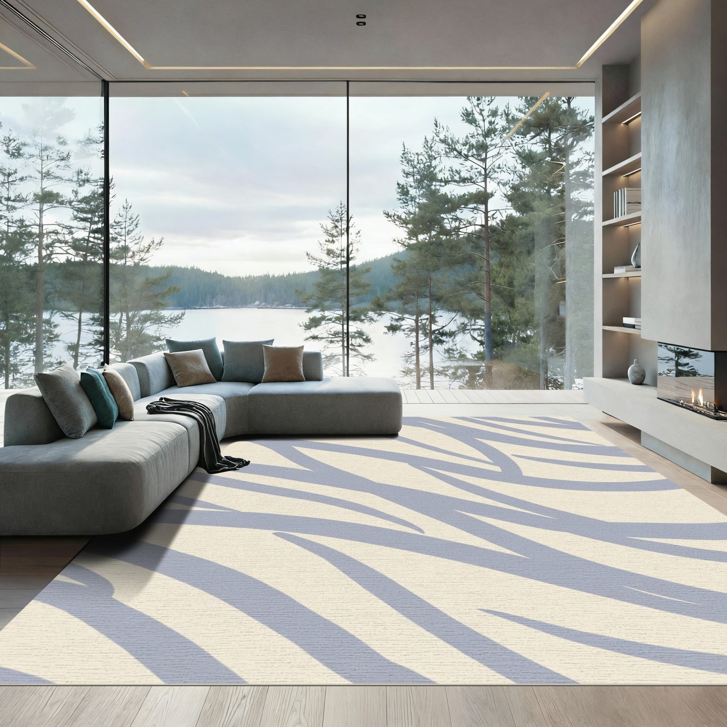 Abstract Blue Stripe Suede Texture Rug