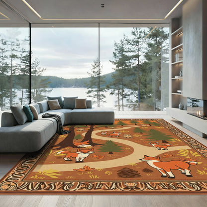 Woodland Creatures Fox Forest Scene Rug