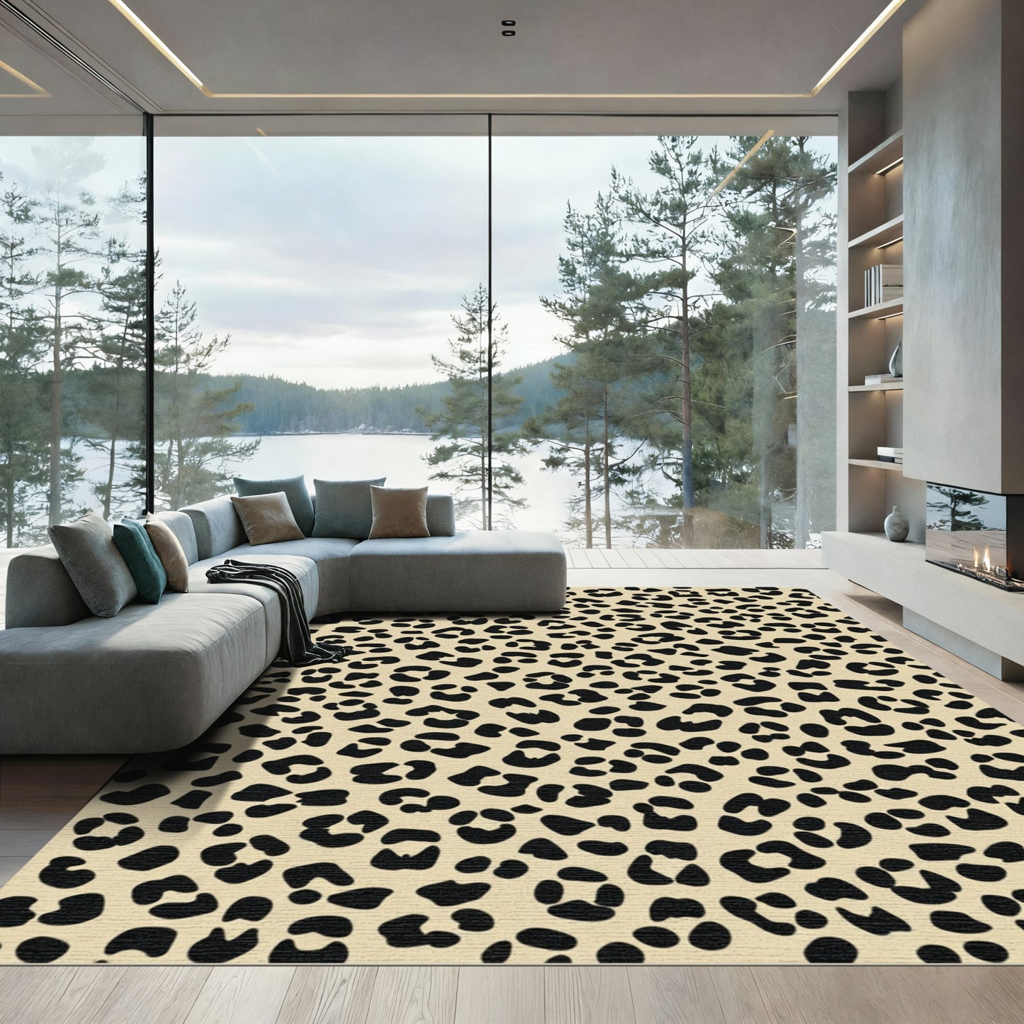 Classic Black Beige Leopard Spots Rug