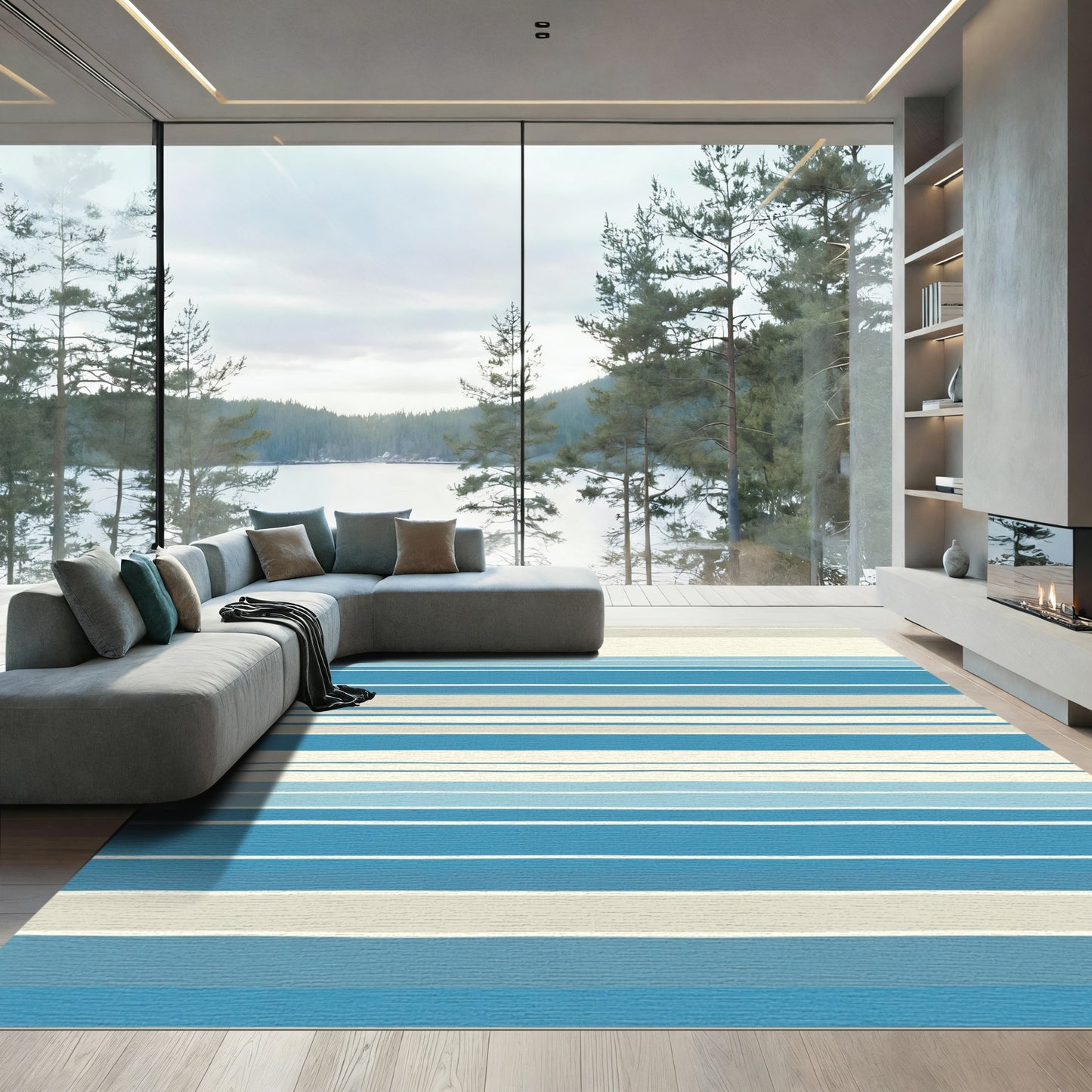 Coastal Blue Striped Horizontal Rug