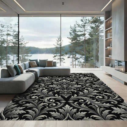 Ornate Silver Acanthus Swirl Rug