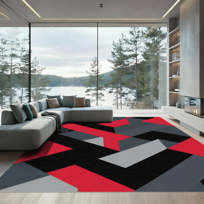Bold Red Black Gray Geometric Interlock Rug