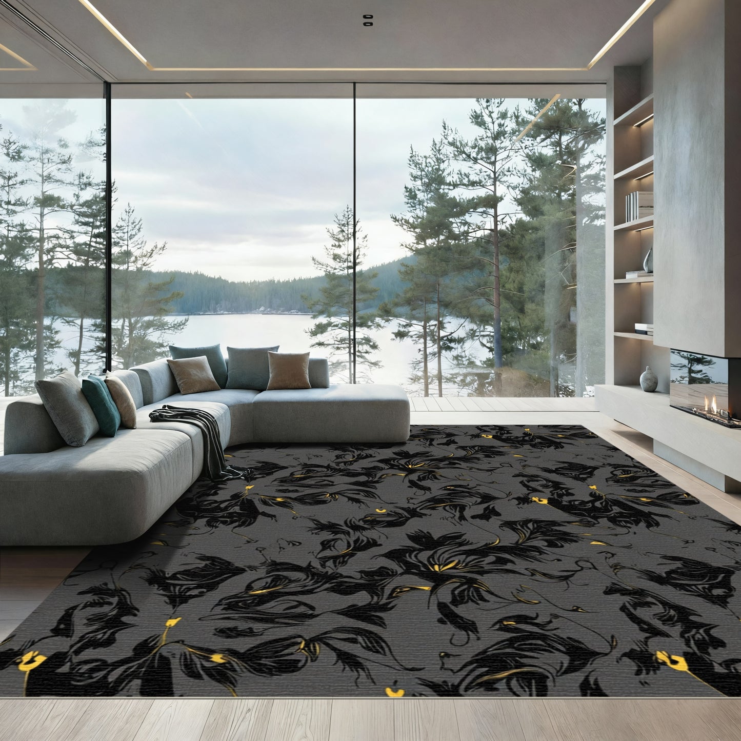 Dark Floral Swirl Accents Rug