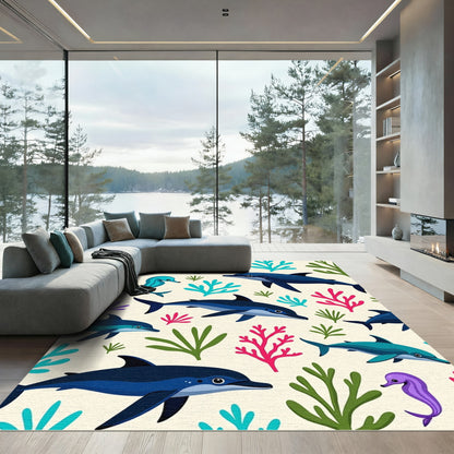 Marine Dolphins Seahorses Coral Pattern Rug