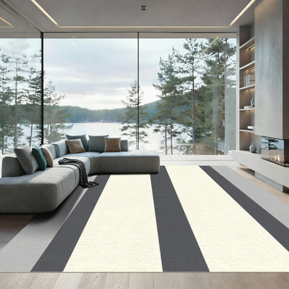 Bold Cream Charcoal Vertical Stripe Rug