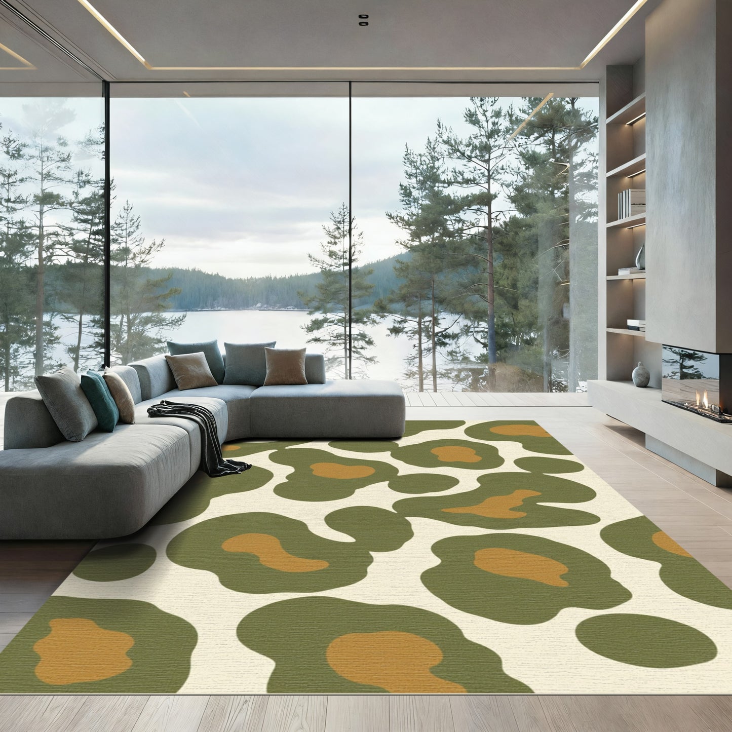 Abstract Olive Tan Spots Rug