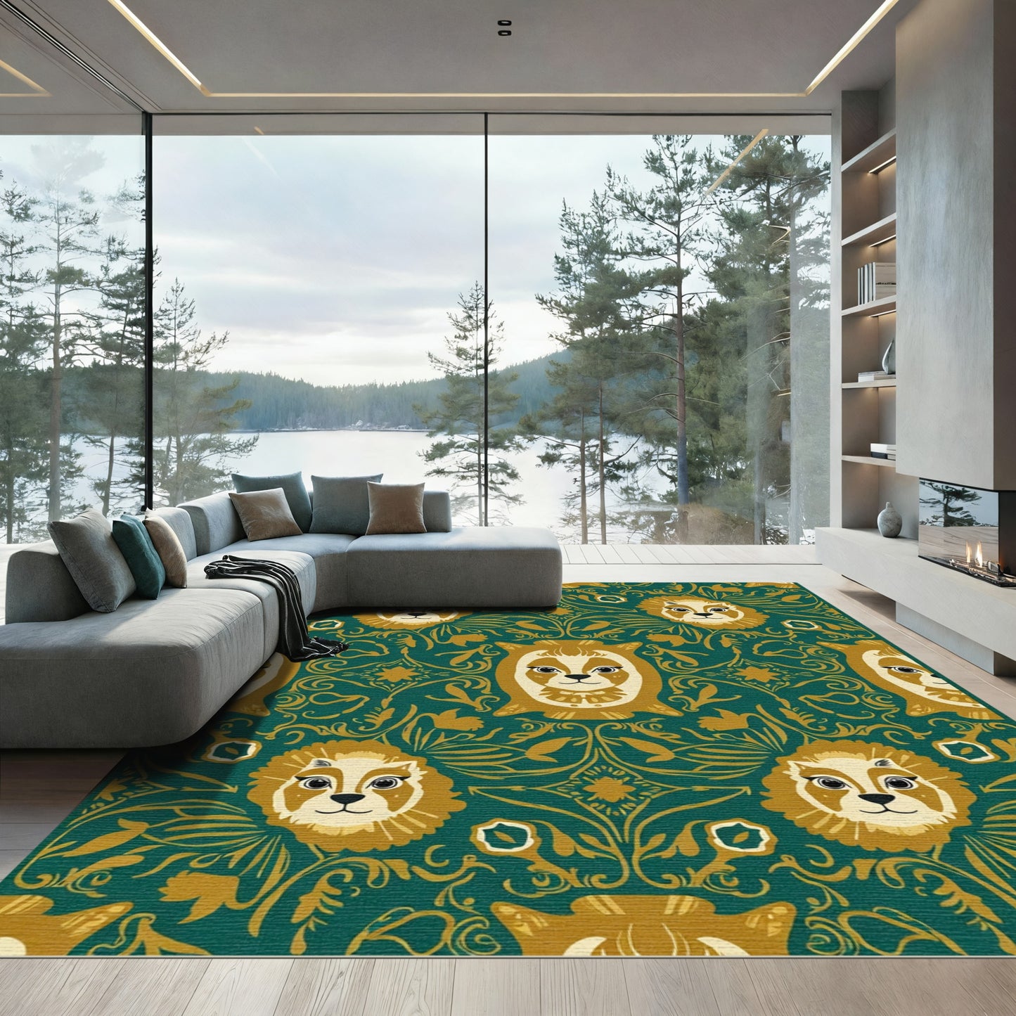Golden Lion Regal Emerald Motif Rug