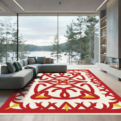Crimson Gold Edged Symmetry Rug