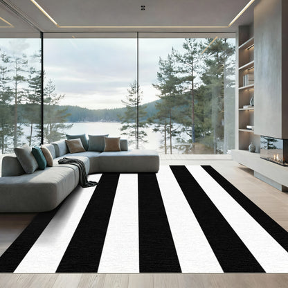 Bold Black White Vertical Stripes Rug