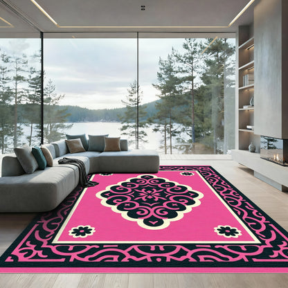 Radiant Pink Scrollwork Bloom Rug