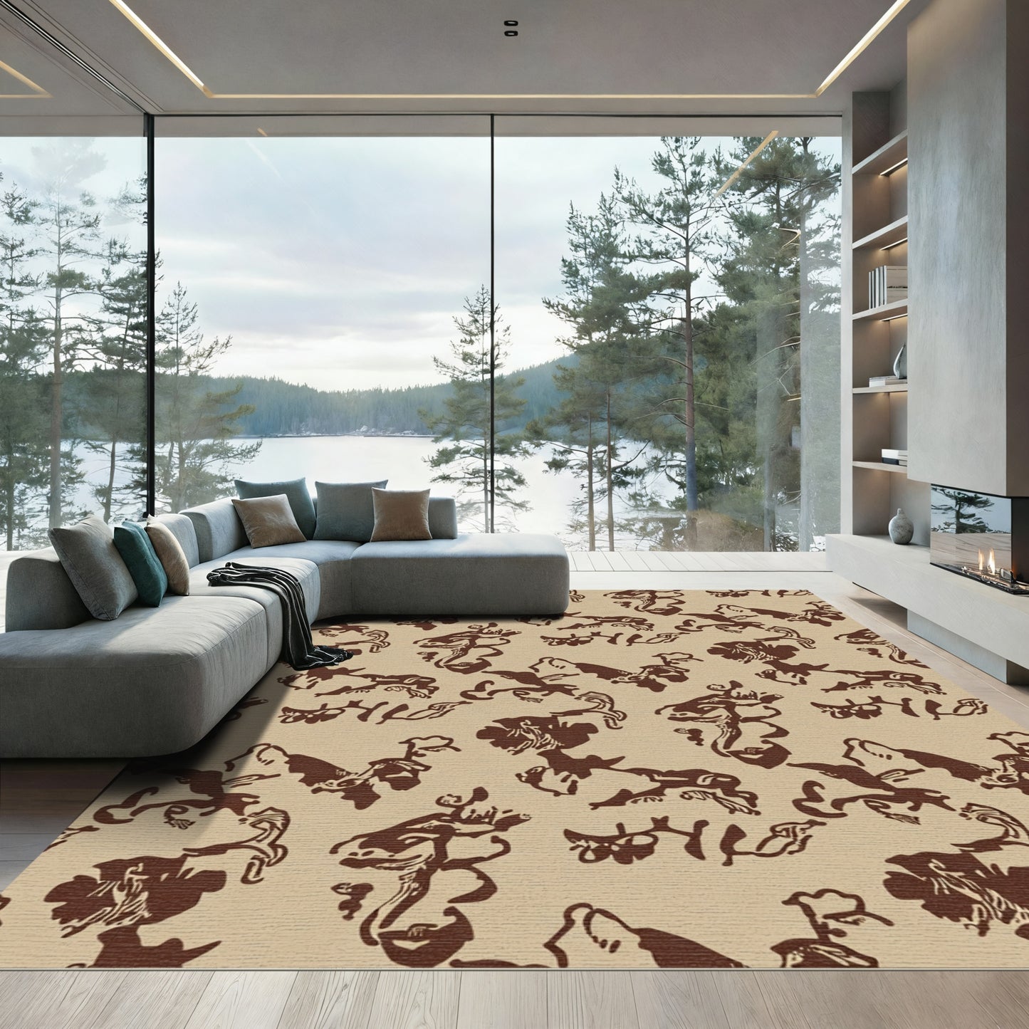 Brown Abstract Floral Scatter Rug