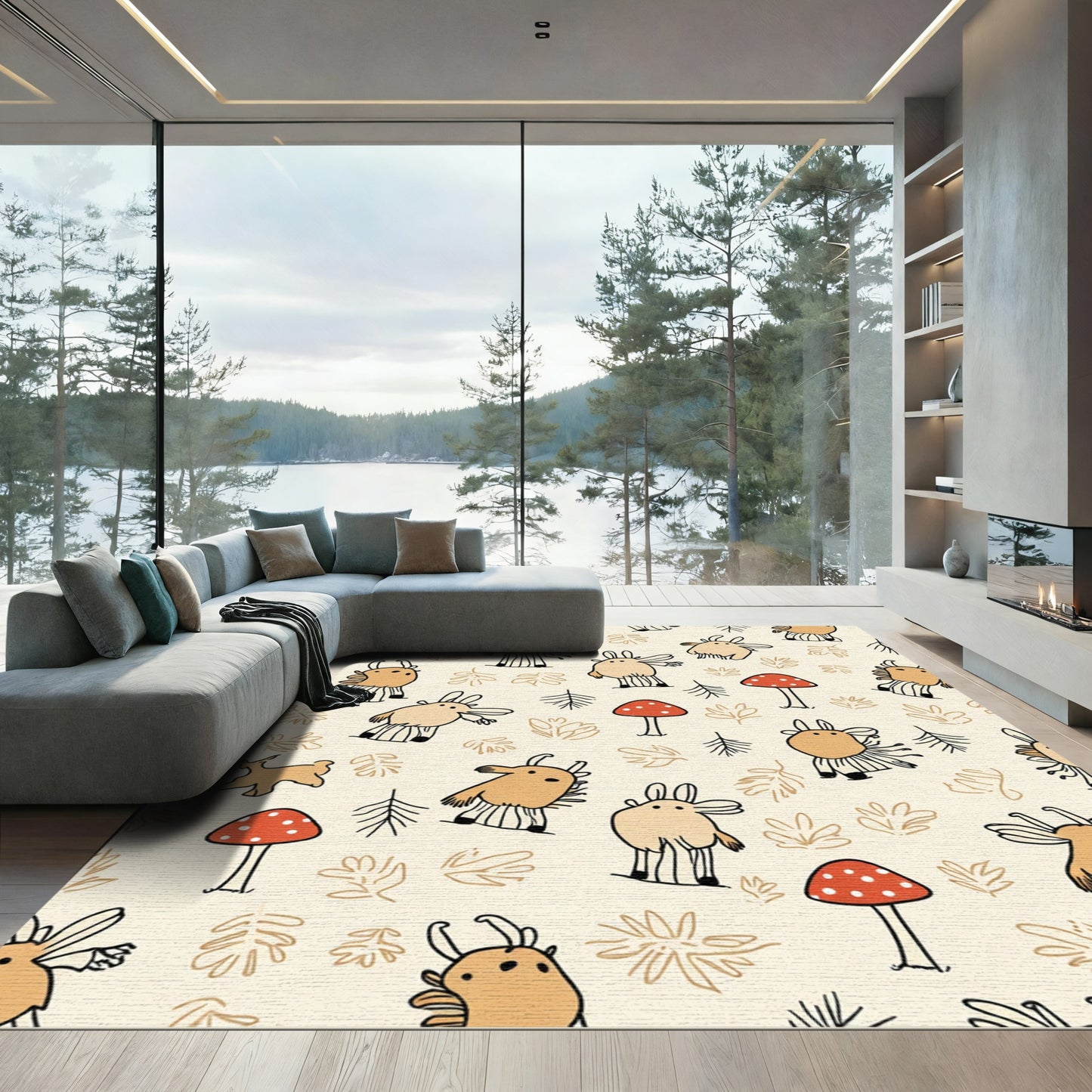 Whimsical Creatures Woodland Mushroom Pattern Rug