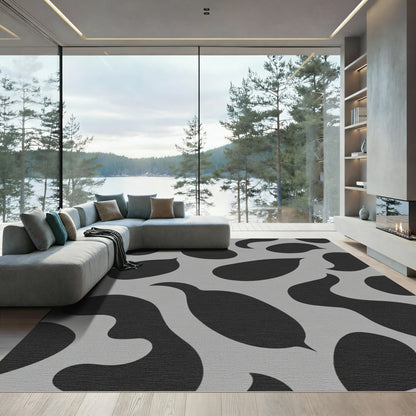 Gray Black Organic Blob Rug