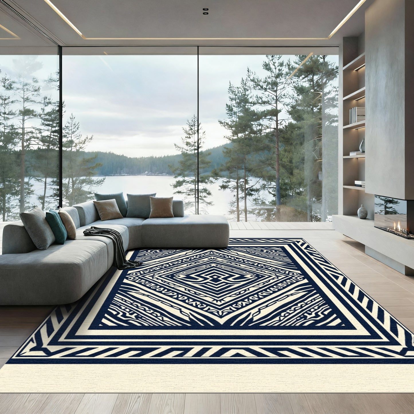 Ink Geometric Labyrinth Diamond Rug