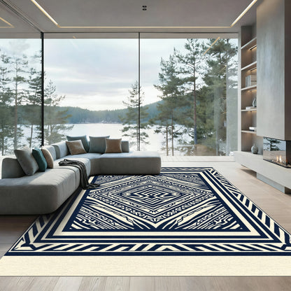 Ink Geometric Labyrinth Diamond Rug