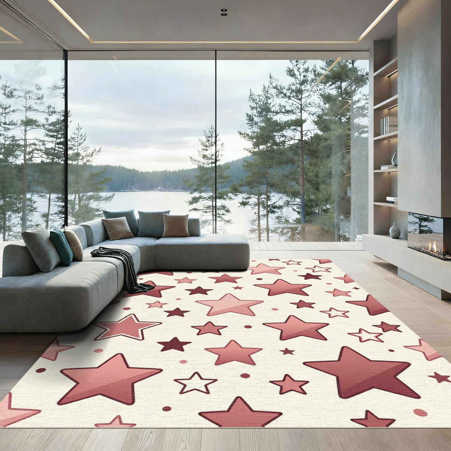 Rose Gold Scattered Star Arrangement Rug