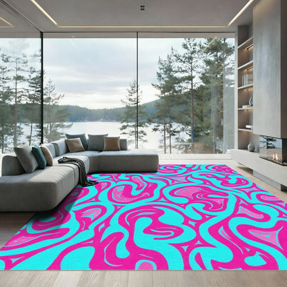 Vivid Teal Pink Swirl Abstract Rug