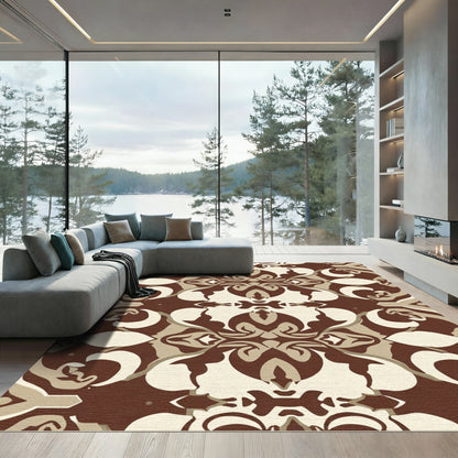 Brown Cream Symmetry Ornamental Art Rug