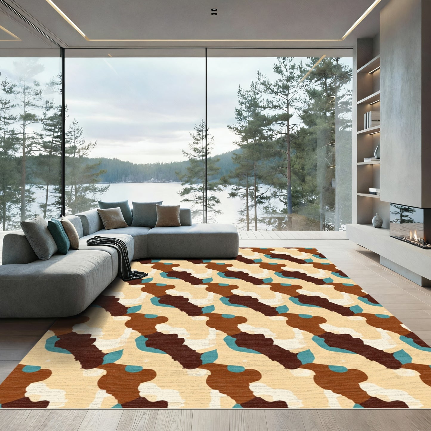 Earthy Camouflage Organic Abstract Layout Rug