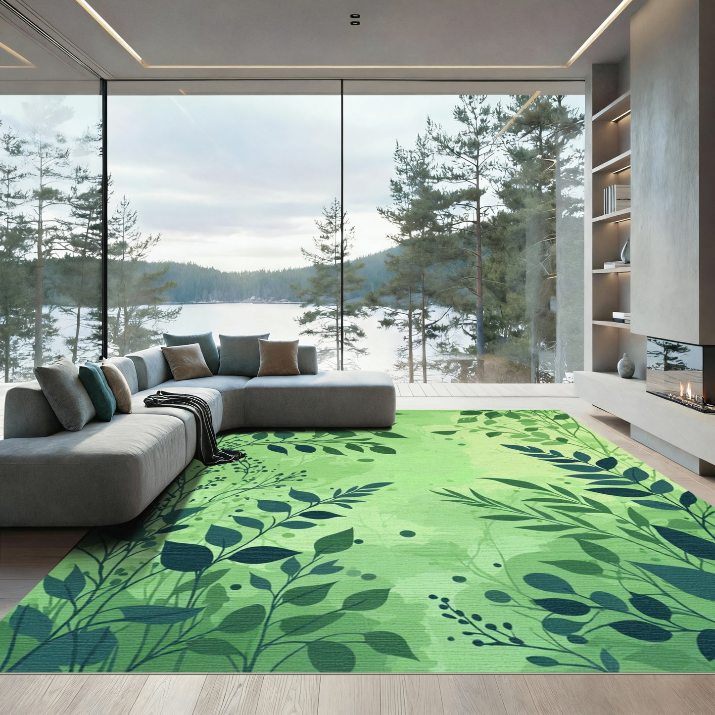 Green Lush Foliage Watercolor Blend Rug