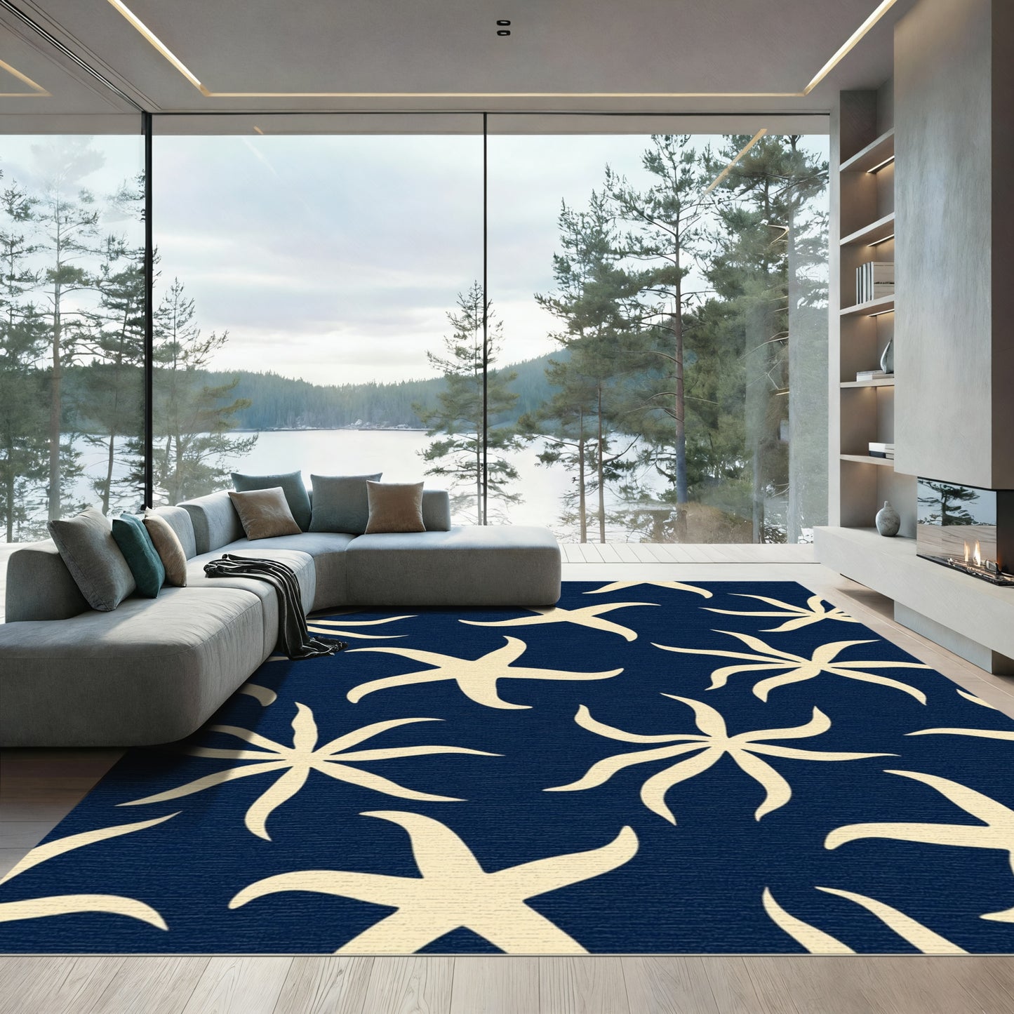 Cream Starfish Navy All-Over Rug