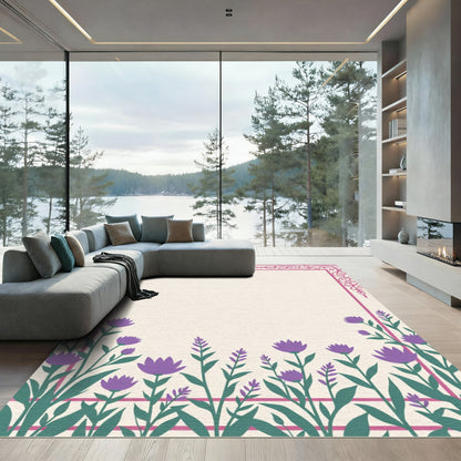 Ornate Lilac Floral Border Rug