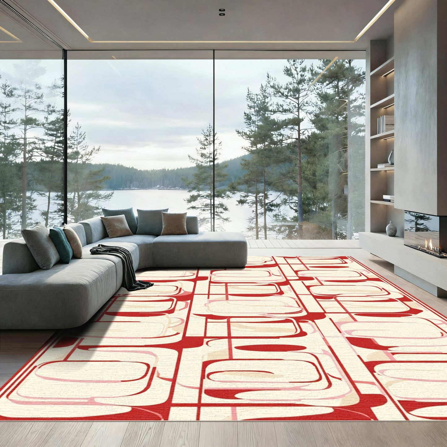 Retro Red Oval Grid Arrangement Rug