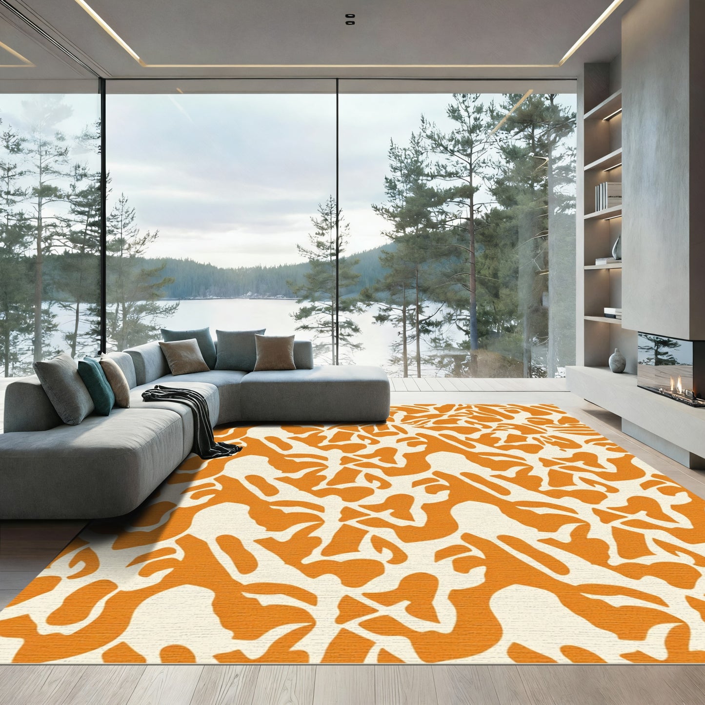 Bold Orange Abstract Organic Forms Rug