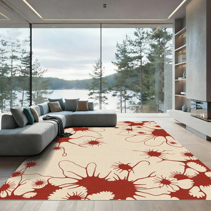 Crimson Starburst Bloom Abstract Rug