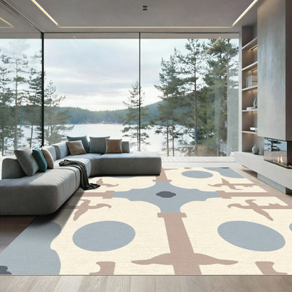 Cream Blue Taupe Geometric Elements Rug