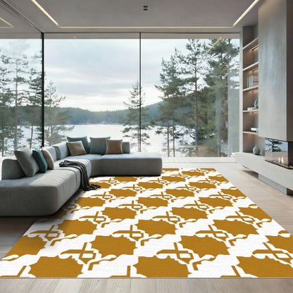 Golden Ochre Repeating Geometric Tile Rug