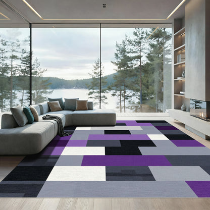 Modern Purple Gray Geometric Blocks Rug