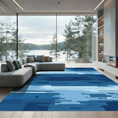 Abstract Midnight Blue Geometric Lines Rug
