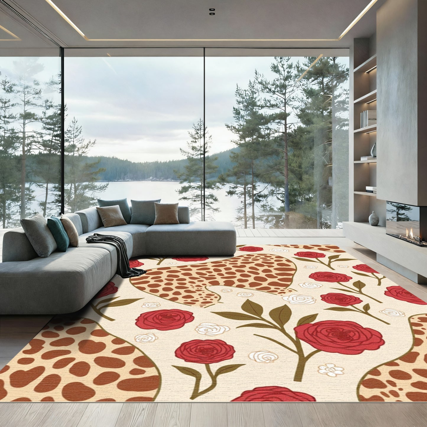 Red Rose Giraffe Spots Rug