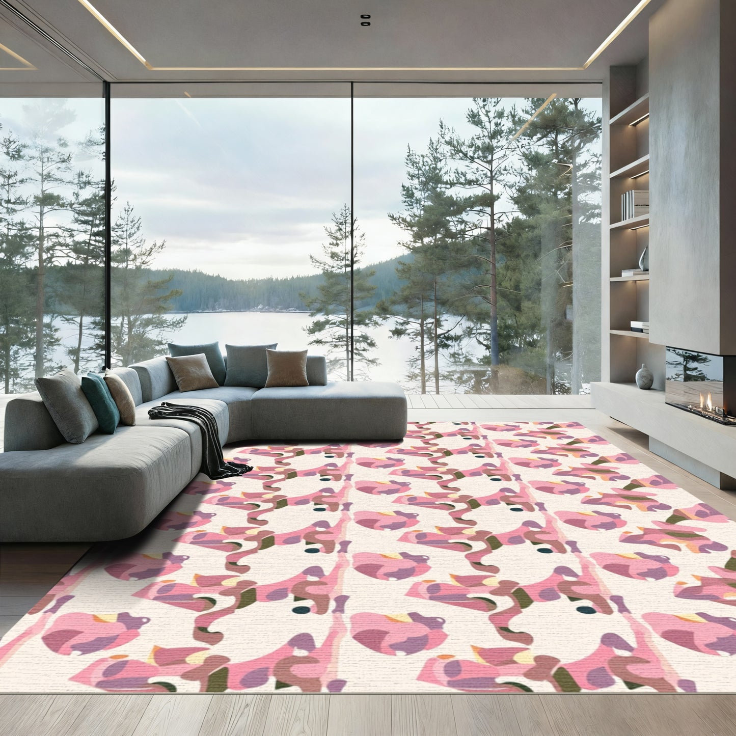 Abstract Pink Orchid Flower Arrangement Rug