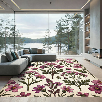 Vibrant Fuchsia Floral Botanical Composition Rug
