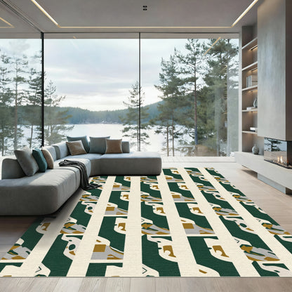 Modern Cream Gold Green Asymmetrical Rug
