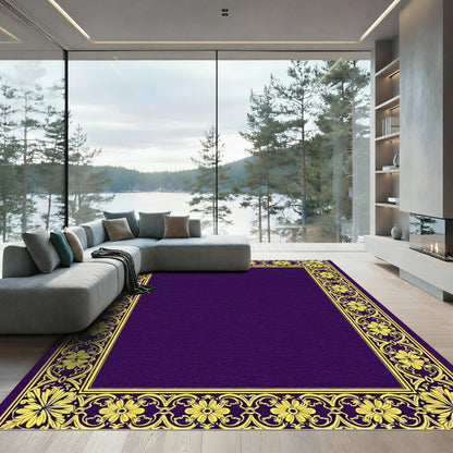 Regal Purple Yellow Floral Border Rug
