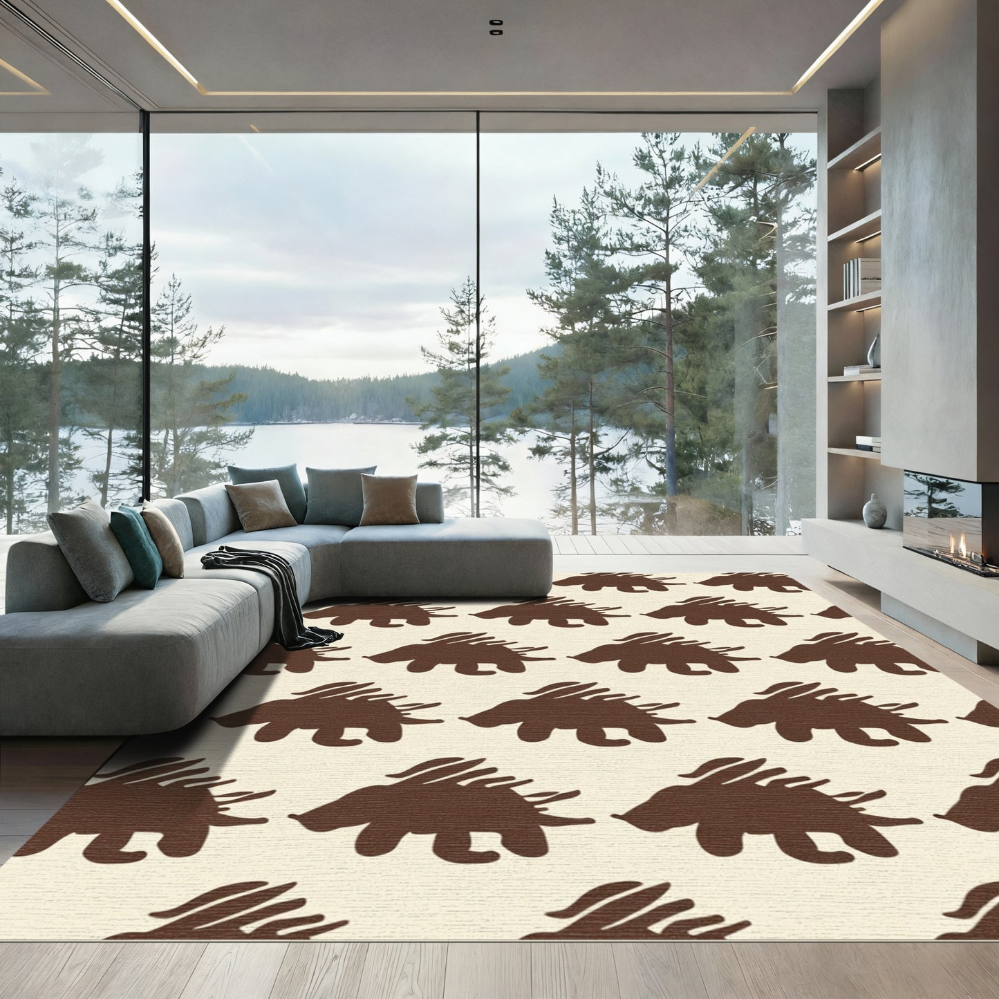 Brown Hedgehog Repeating Pattern Rug