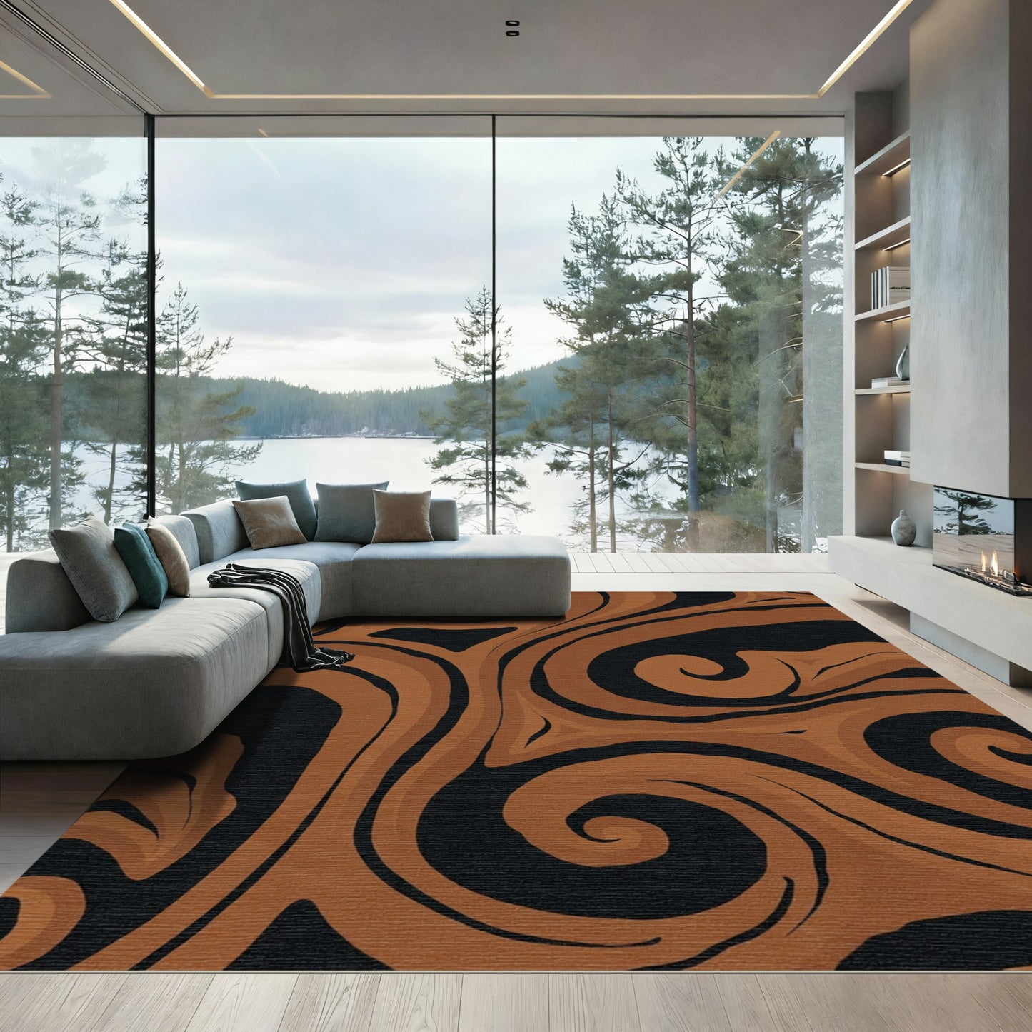 Brown Swirling Marble Abstract Flow Rug