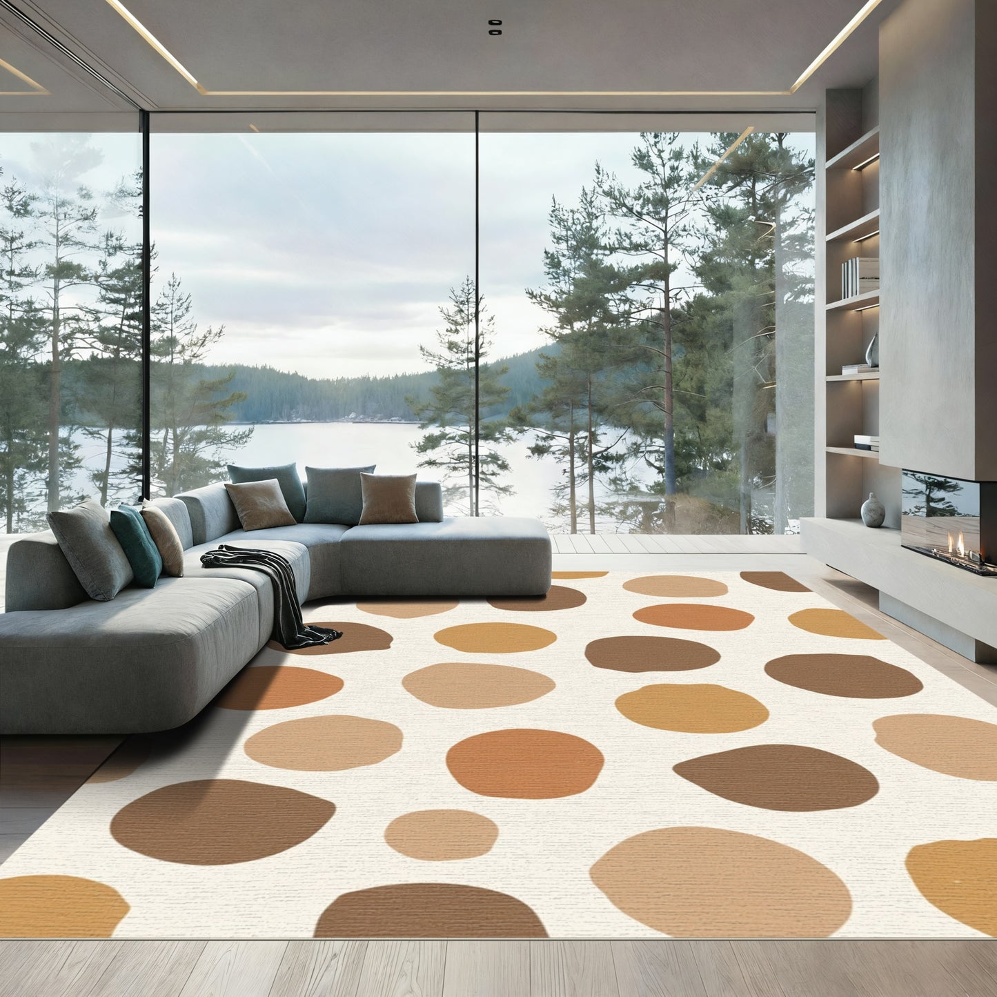 Earthy Tones Abstract Circles Composition Rug